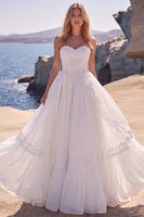 Laden Sie das Bild in den Galerie-Viewer, Weißes Sweetheart Langes A-Linie Korsett Baskisches Brautkleid