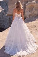 Laden Sie das Bild in den Galerie-Viewer, Weißes Sweetheart Langes A-Linie Korsett Baskisches Brautkleid