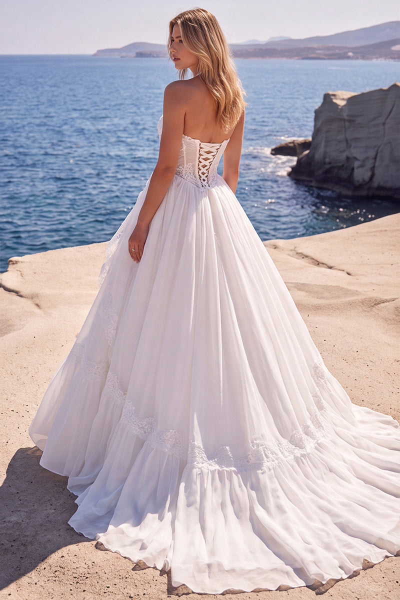 Laden Sie das Bild in den Galerie-Viewer, Weißes Sweetheart Langes A-Linie Korsett Baskisches Brautkleid