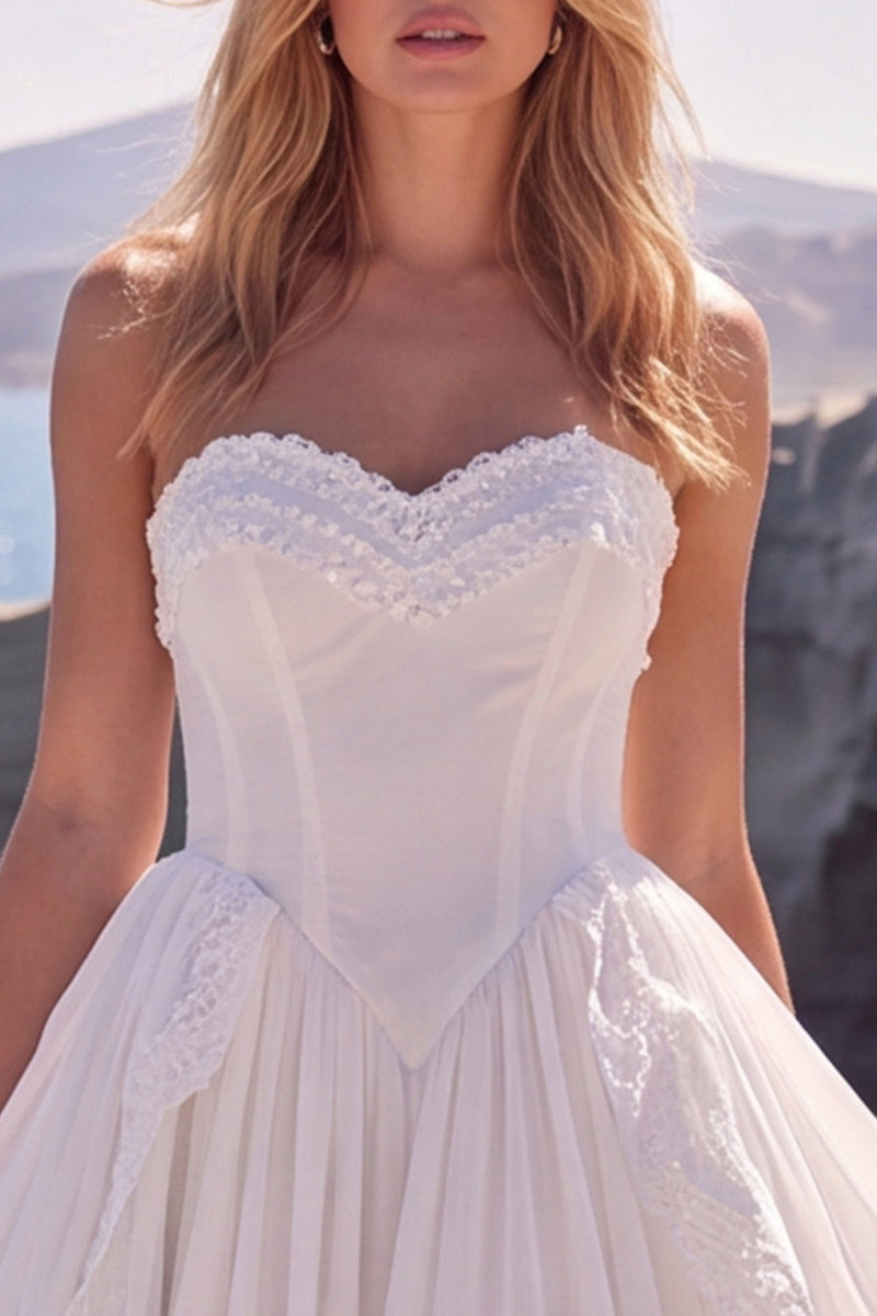 Laden Sie das Bild in den Galerie-Viewer, Weißes Sweetheart Langes A-Linie Korsett Baskisches Brautkleid