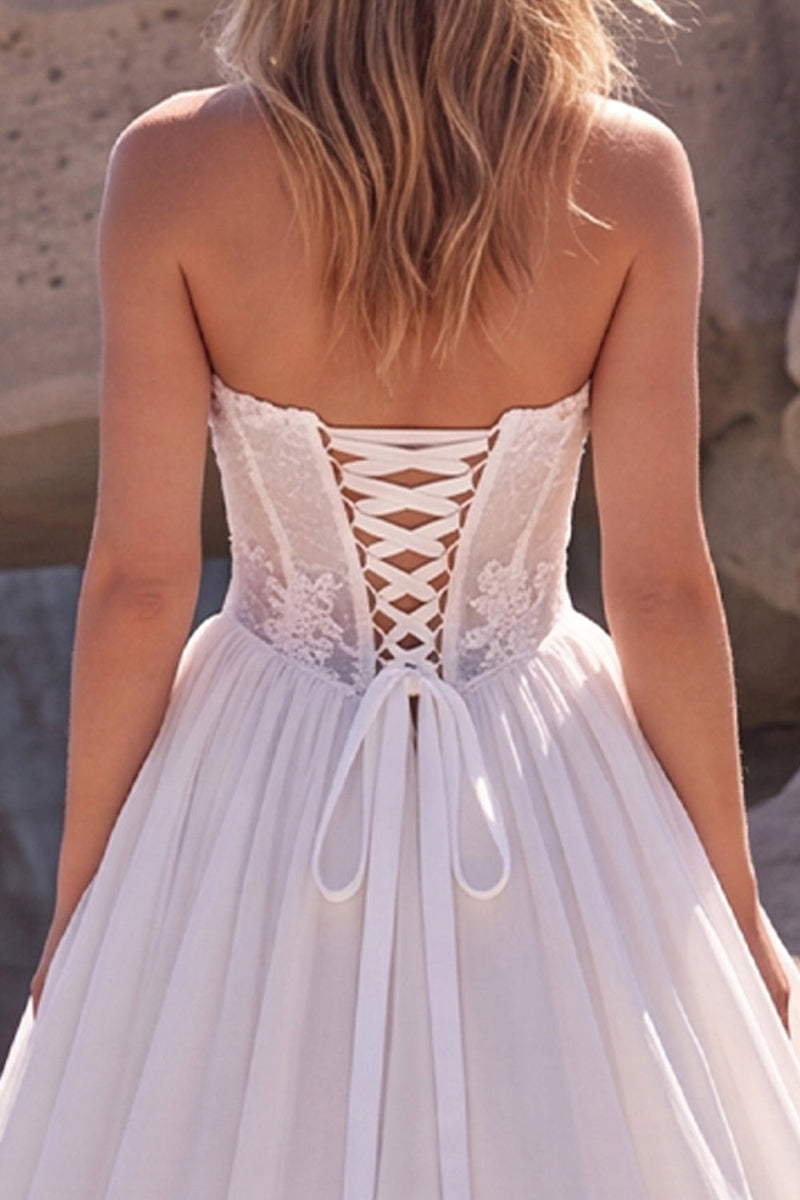 Laden Sie das Bild in den Galerie-Viewer, Weißes Sweetheart Langes A-Linie Korsett Baskisches Brautkleid