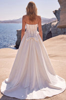 Laden Sie das Bild in den Galerie-Viewer, A-Linie Sweetheart Weißes Korsett Baskisches Langes Brautkleid