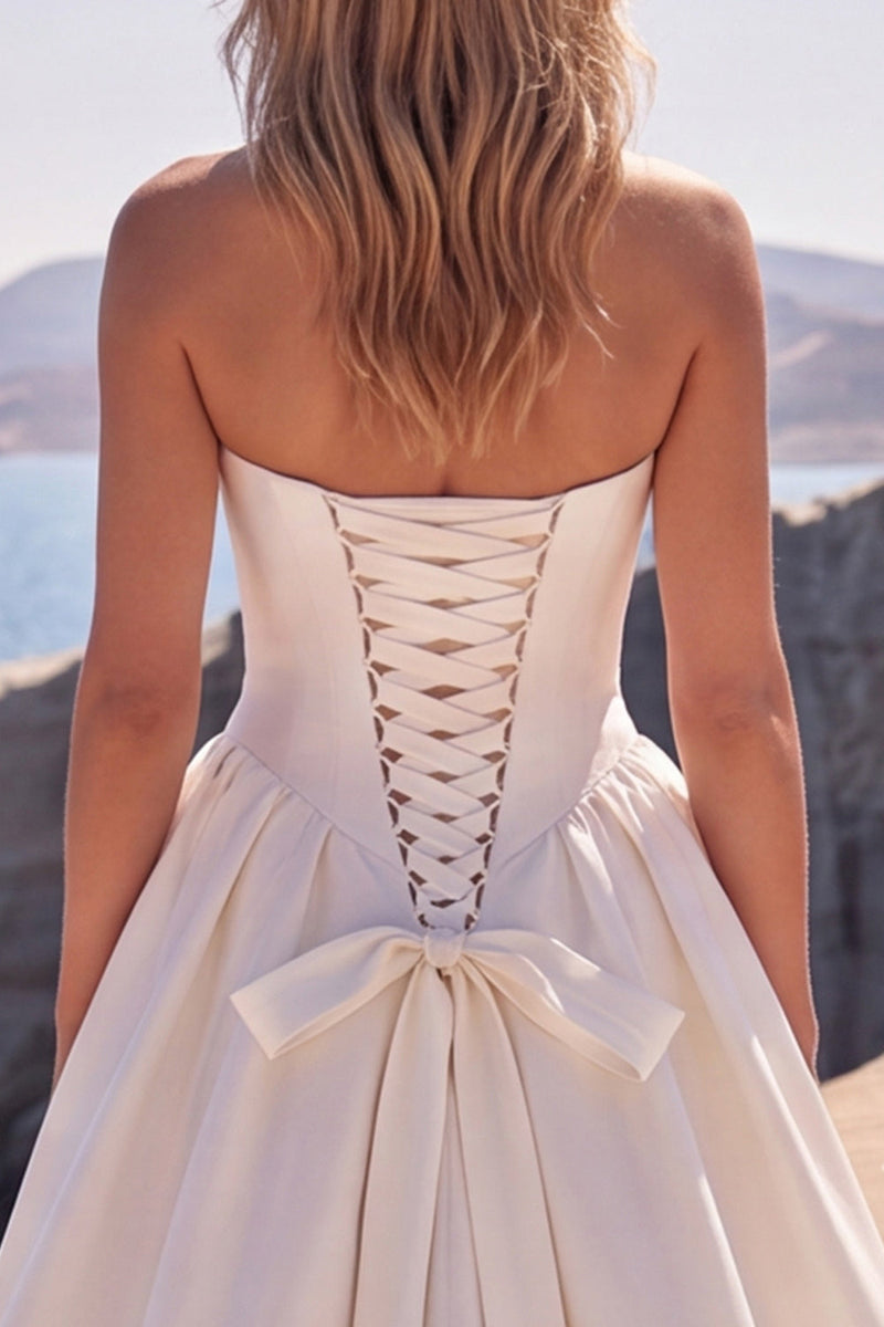 Laden Sie das Bild in den Galerie-Viewer, A-Linie Sweetheart Weißes Korsett Baskisches Langes Brautkleid