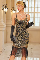 Laden Sie das Bild in den Galerie-Viewer, Glitzerndes Pailletten Bodycon Midi Kleid der 1920er Jahre mit Fransensaum