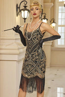 Laden Sie das Bild in den Galerie-Viewer, Glitzerndes Pailletten Bodycon Midi Kleid der 1920er Jahre mit Fransensaum