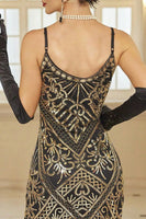 Laden Sie das Bild in den Galerie-Viewer, Glitzerndes Pailletten Bodycon Midi Kleid der 1920er Jahre mit Fransensaum