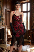 Laden Sie das Bild in den Galerie-Viewer, Glitzerndes Pailletten Bodycon Midi Kleid der 1920er Jahre mit Fransensaum