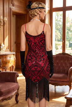 Glitzerndes Pailletten Bodycon Midi Kleid der 1920er Jahre mit Fransensaum