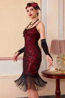 Laden Sie das Bild in den Galerie-Viewer, Glitzerndes Pailletten Bodycon Midi Kleid der 1920er Jahre mit Fransensaum
