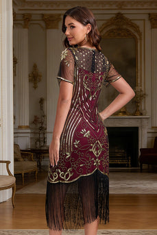 Great Gatsby Party Kurzärmeliges Pailletten Flapperkleid aus den 1920er Jahren