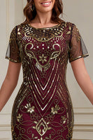 Laden Sie das Bild in den Galerie-Viewer, Great Gatsby Party Kurzärmeliges Pailletten Flapperkleid aus den 1920er Jahren