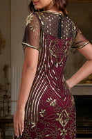Laden Sie das Bild in den Galerie-Viewer, Great Gatsby Party Kurzärmeliges Pailletten Flapperkleid aus den 1920er Jahren
