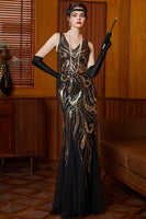 Laden Sie das Bild in den Galerie-Viewer, Glitzerndes Pailletten Langes Vintage Gatsby Flapperkleid aus den 1920er Jahren