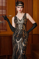 Laden Sie das Bild in den Galerie-Viewer, Glitzerndes Pailletten Langes Vintage Gatsby Flapperkleid aus den 1920er Jahren
