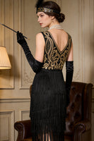 Laden Sie das Bild in den Galerie-Viewer, Gold Bestickter Flapper Fransen Kostüm Great Gatsby Partykleid der 1920er Jahre