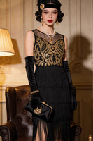 Laden Sie das Bild in den Galerie-Viewer, Gold Bestickter Flapper Fransen Kostüm Great Gatsby Partykleid der 1920er Jahre