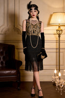 Laden Sie das Bild in den Galerie-Viewer, Gold Bestickter Flapper Fransen Kostüm Great Gatsby Partykleid der 1920er Jahre