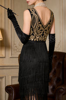 Laden Sie das Bild in den Galerie-Viewer, Gold Bestickter Flapper Fransen Kostüm Great Gatsby Partykleid der 1920er Jahre