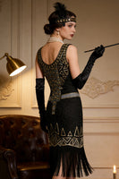 Laden Sie das Bild in den Galerie-Viewer, Vintage-Schwarzgold-Pailletten-Flapper Great Gatsby Partykleid aus den 1920er Jahren