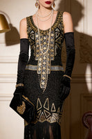 Laden Sie das Bild in den Galerie-Viewer, Vintage-Schwarzgold-Pailletten-Flapper Great Gatsby Partykleid aus den 1920er Jahren