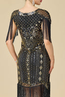 Laden Sie das Bild in den Galerie-Viewer, Glitzernder Bodycon V-Ausschnitt Pailletten mit Fransen Schulterärmel Kleid der 1920er Jahre
