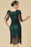 Laden Sie das Bild in den Galerie-Viewer, Glitzernder Bodycon V-Ausschnitt Pailletten mit Fransen Schulterärmel Kleid der 1920er Jahre