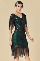 Laden Sie das Bild in den Galerie-Viewer, Glitzernder Bodycon V-Ausschnitt Pailletten mit Fransen Schulterärmel Kleid der 1920er Jahre
