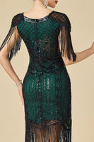 Laden Sie das Bild in den Galerie-Viewer, Glitzernder Bodycon V-Ausschnitt Pailletten mit Fransen Schulterärmel Kleid der 1920er Jahre