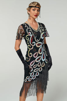 Vintage Paillettenfransen Great Gatsby Flapper Kleid aus den 1920er Jahren