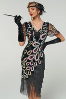 Laden Sie das Bild in den Galerie-Viewer, Vintage Paillettenfransen Great Gatsby Flapper Kleid aus den 1920er Jahren