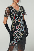 Laden Sie das Bild in den Galerie-Viewer, Vintage Paillettenfransen Great Gatsby Flapper Kleid aus den 1920er Jahren