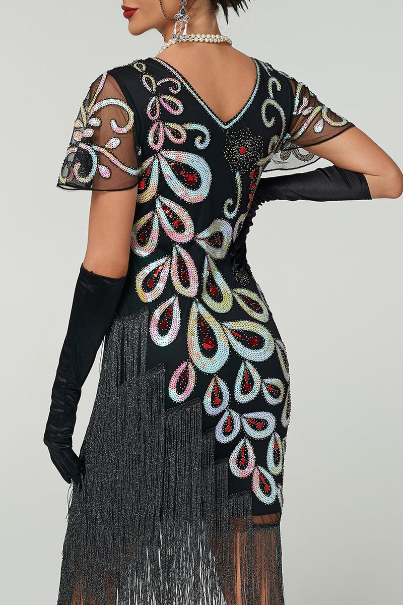 Laden Sie das Bild in den Galerie-Viewer, Vintage Paillettenfransen Great Gatsby Flapper Kleid aus den 1920er Jahren