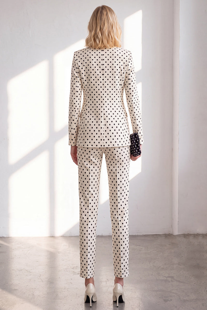 Laden Sie das Bild in den Galerie-Viewer, Schwarze Polka Dots Hosenanzüge Peak Revers Frauen Hochzeitsanzüge mit Schleife