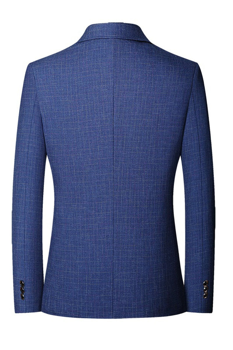 Laden Sie das Bild in den Galerie-Viewer, Blaue einreihige Herrenjacke mit Notch-Revers