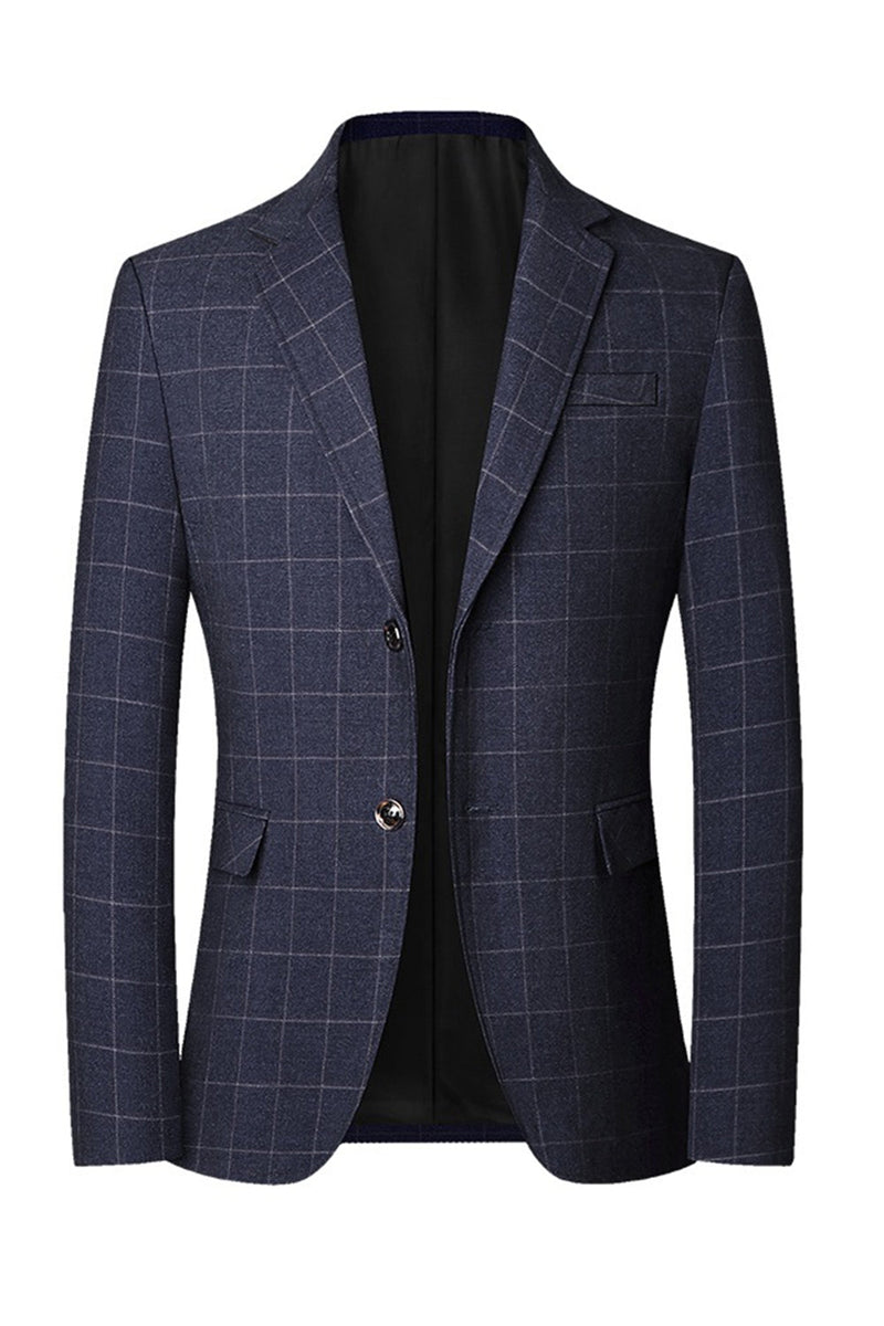 Laden Sie das Bild in den Galerie-Viewer, Blaue einreihige Herrenjacke mit Notch-Revers