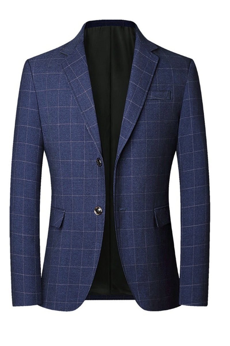 Laden Sie das Bild in den Galerie-Viewer, Blaue einreihige Herrenjacke mit Notch-Revers