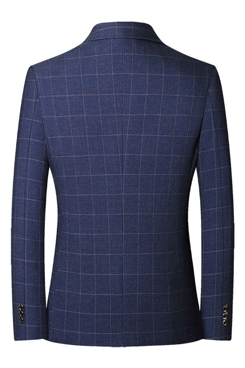 Laden Sie das Bild in den Galerie-Viewer, Blaue einreihige Herrenjacke mit Notch-Revers