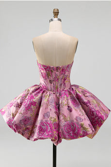 Rotes A-Linie Blumen Jacquard Korsett Blasensaum Kurzes Abendkleid