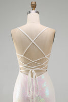 Laden Sie das Bild in den Galerie-Viewer, Glitzerndes Rosa Bodycon Pailletten Blumiges Kurzes Abendkleid mit Perlen