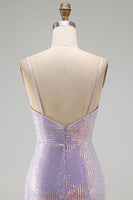 Laden Sie das Bild in den Galerie-Viewer, Glitzerndes Flieder Bodycon Cowl-Neck Pailletten Kurzes Abendkleid