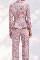 Laden Sie das Bild in den Galerie-Viewer, Rosa bedruckte Peak-Revers 2-teilige Peplum 3/4-ärmelte Frauenanzüge mit einreihigen Damen