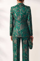 Laden Sie das Bild in den Galerie-Viewer, Dunkelgrün bedruckte Jacquard Jacquard Doppelreihige Damenanzüge mit Taschen