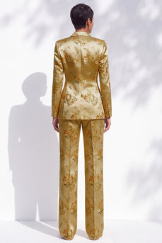 Golden Jacquard Peak Revers Doppelreihige Damenanzüge