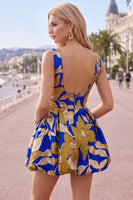 Laden Sie das Bild in den Galerie-Viewer, Rotes Bateau-Ausschnitt Jacquard Blasen Saum Gerafftes A-Linie Kurzes Abendkleid