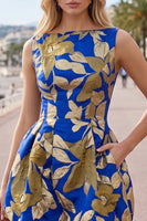 Laden Sie das Bild in den Galerie-Viewer, Rotes Bateau-Ausschnitt Jacquard Blasen Saum Gerafftes A-Linie Kurzes Abendkleid