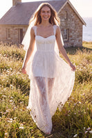 Laden Sie das Bild in den Galerie-Viewer, Weißes Korsett Sweetheart Maxi Elopement Hochzeitskleid mit Spitze