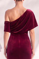 Laden Sie das Bild in den Galerie-Viewer, Burgunderrote Meerjungfrau Geracktes Langes Asymmetrisches Festliches Kleid mit einer Schulter