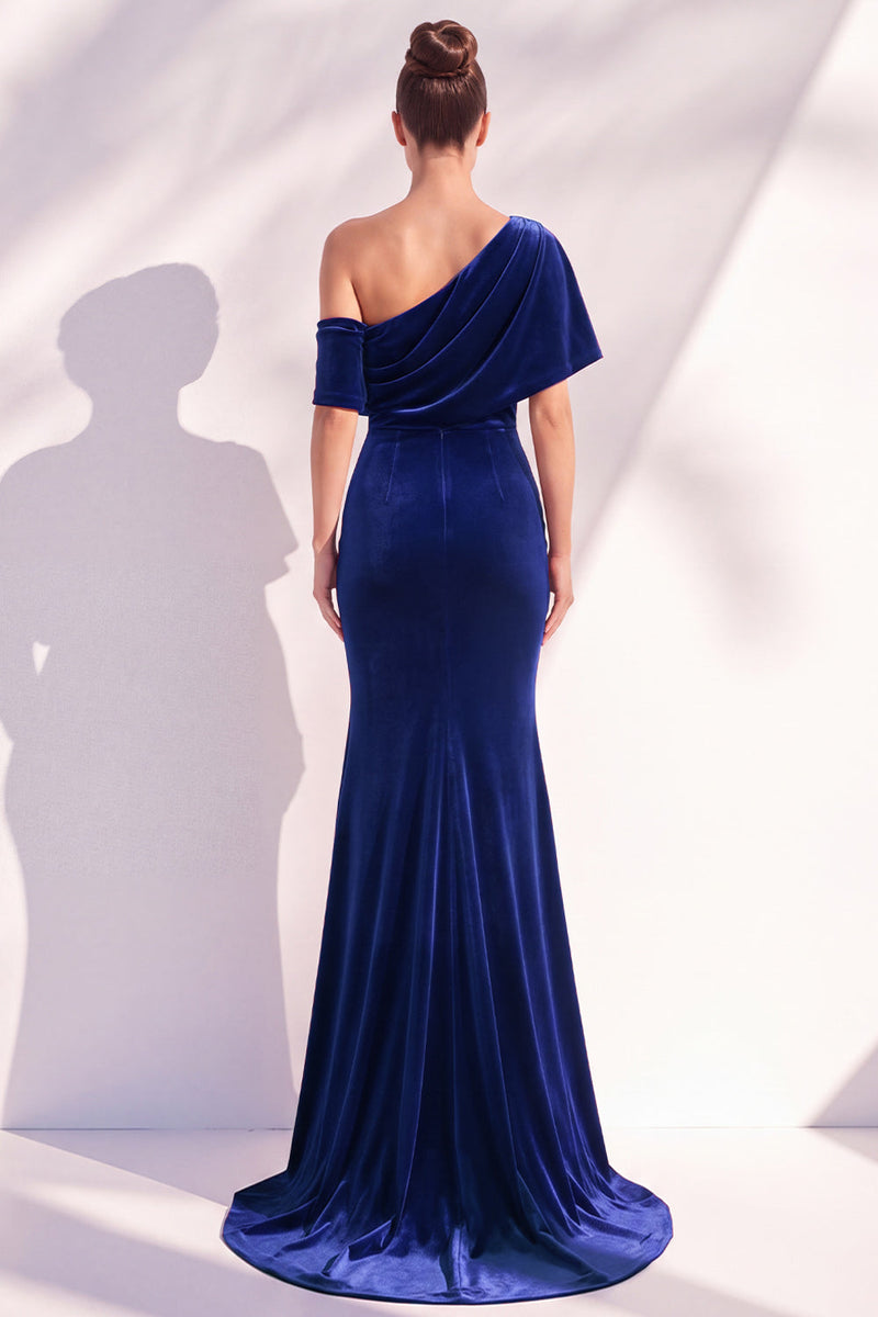 Laden Sie das Bild in den Galerie-Viewer, Burgunderrote Meerjungfrau Geracktes Langes Asymmetrisches Festliches Kleid mit einer Schulter