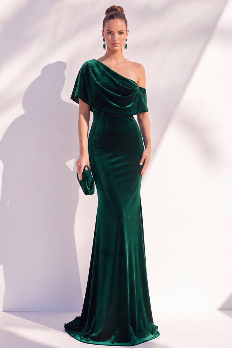 Laden Sie das Bild in den Galerie-Viewer, Burgunderrote Meerjungfrau Geracktes Langes Asymmetrisches Festliches Kleid mit einer Schulter