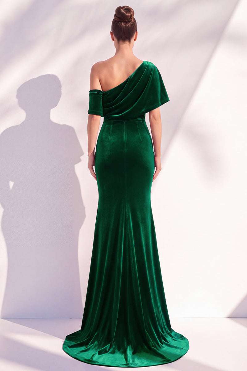 Laden Sie das Bild in den Galerie-Viewer, Burgunderrote Meerjungfrau Geracktes Langes Asymmetrisches Festliches Kleid mit einer Schulter